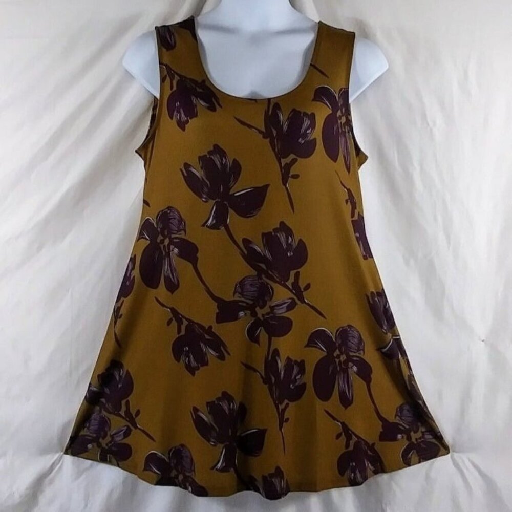 R & B Collection Women's Purple & Tan Floral Silky Summer Mini Dress Size L